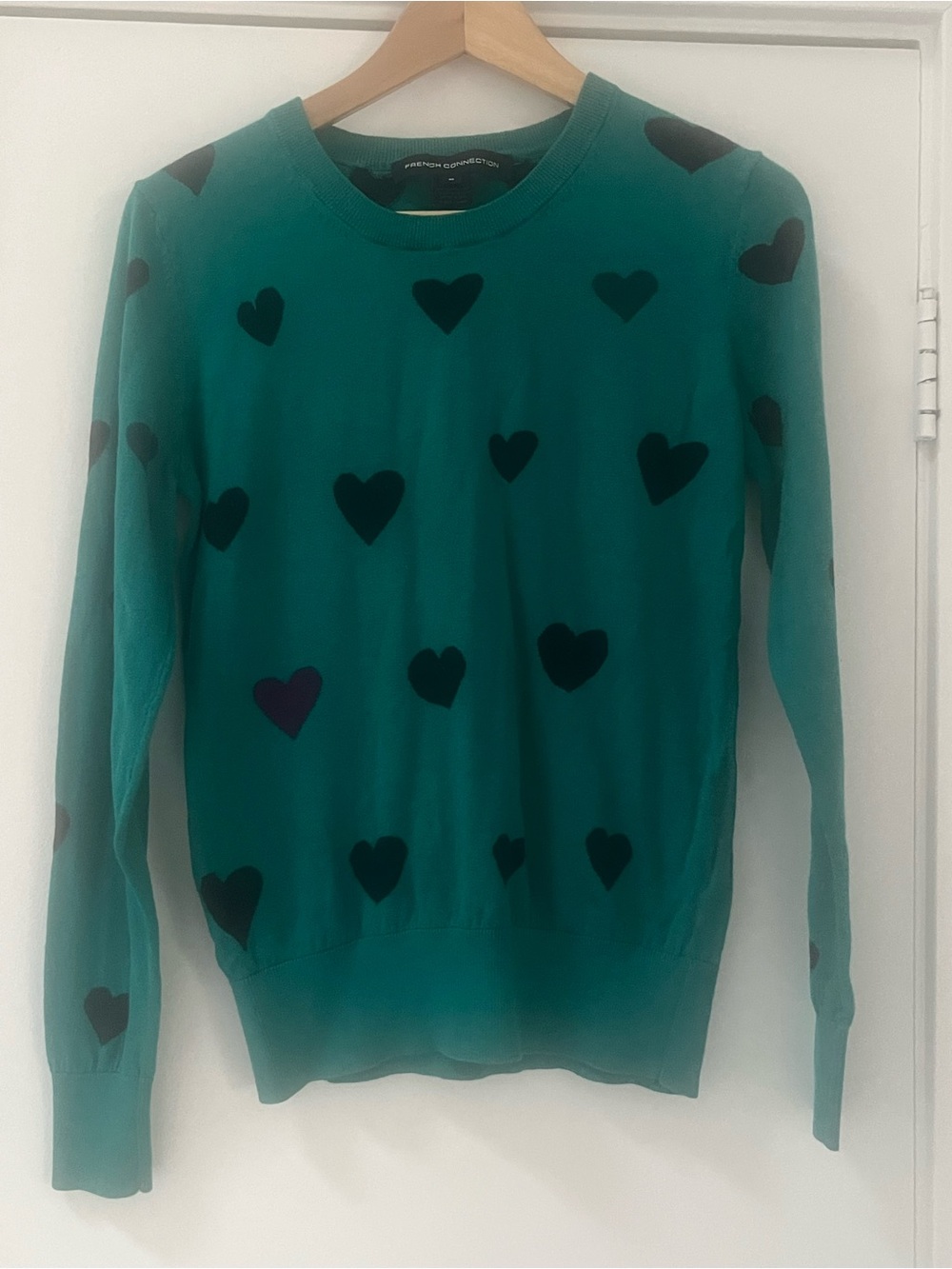 French Connection Teal Heart Sweater | Rare | As Seen on Teen Wolf
